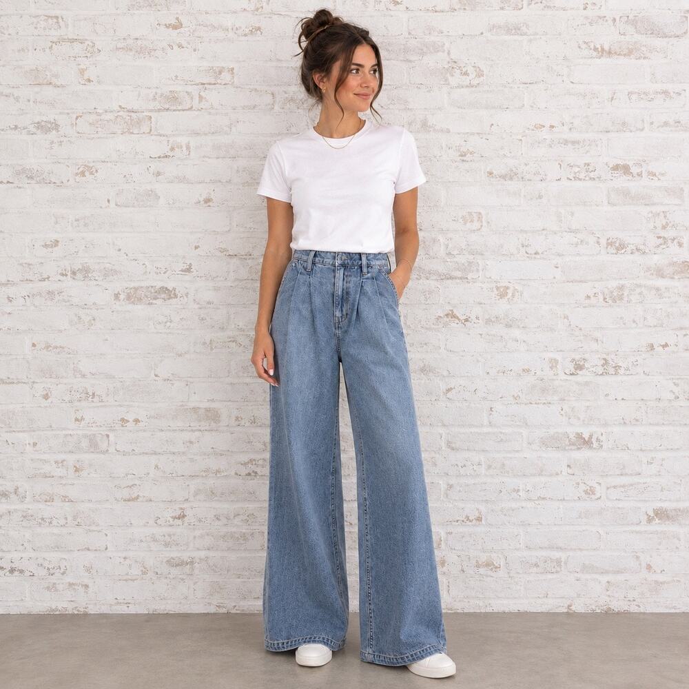 Hudson Pleated Wide Leg Trouser Jeans Women’s Size 25 x 31.5 Luxury Minimalist